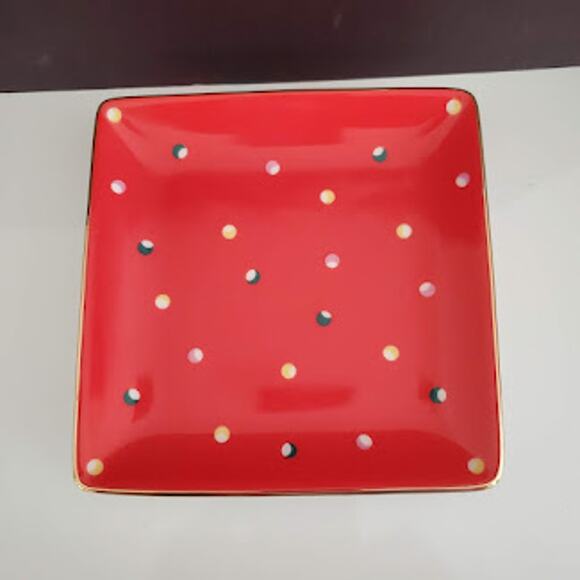 Kate Spade Lenox Christmas Red Dot Square Jewelry Tray or Table Decor - Picture 5 of 7